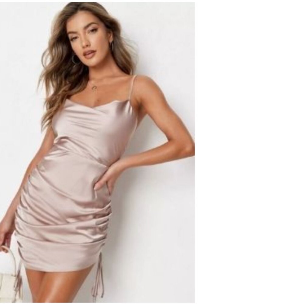 Missguided Dress Sexy Spaghetti Strap Champagne Wedding Prom Party Size 2 New